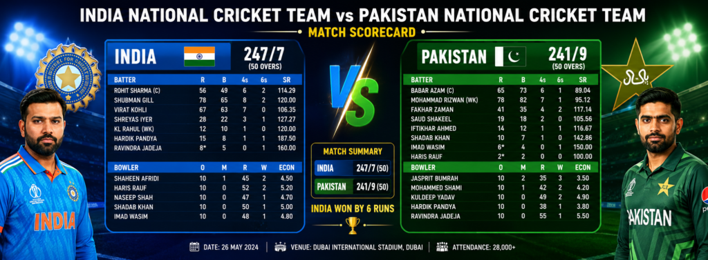 India National Cricket Team vs Pakistan National Cricket Team Match Scorecard