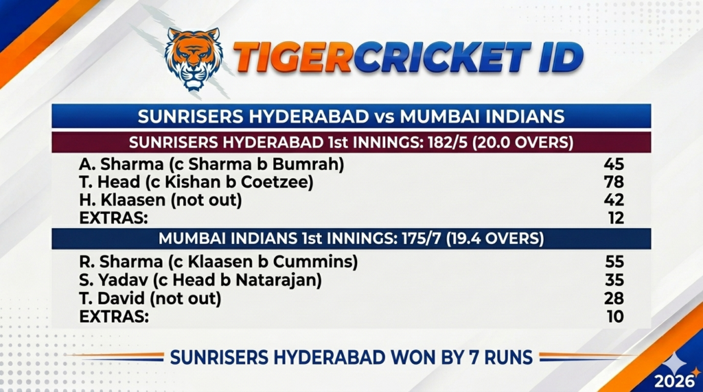 sunrisers hyderabad vs mumbai indians match scorecard